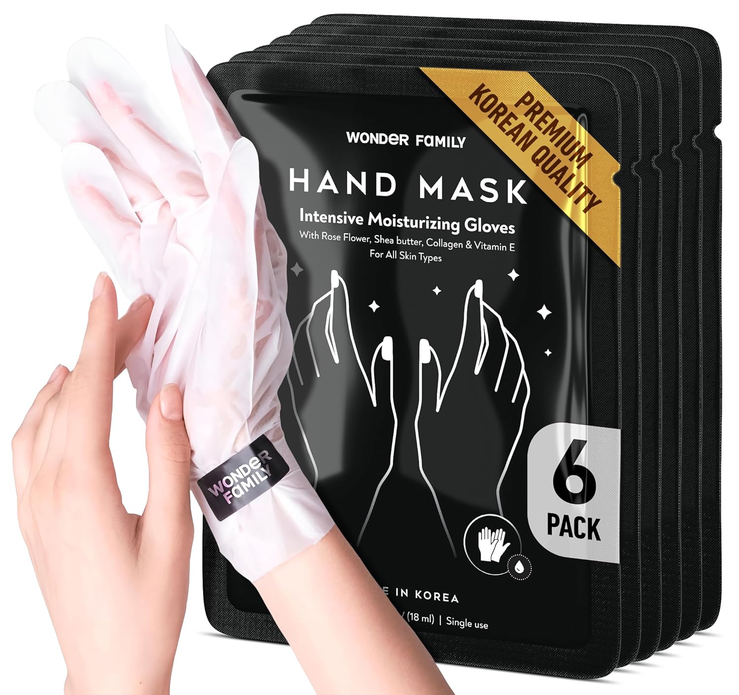 Korean Hand Masks Moisturizing Glove for Dry Hands - Hand Moisturizer Gloves for Women, Men - Hand Therapy Gloves with Collagen, Rose Oil, Shea Butter - White Hydrating Korean Hand Mask Bulk, 6 Pack