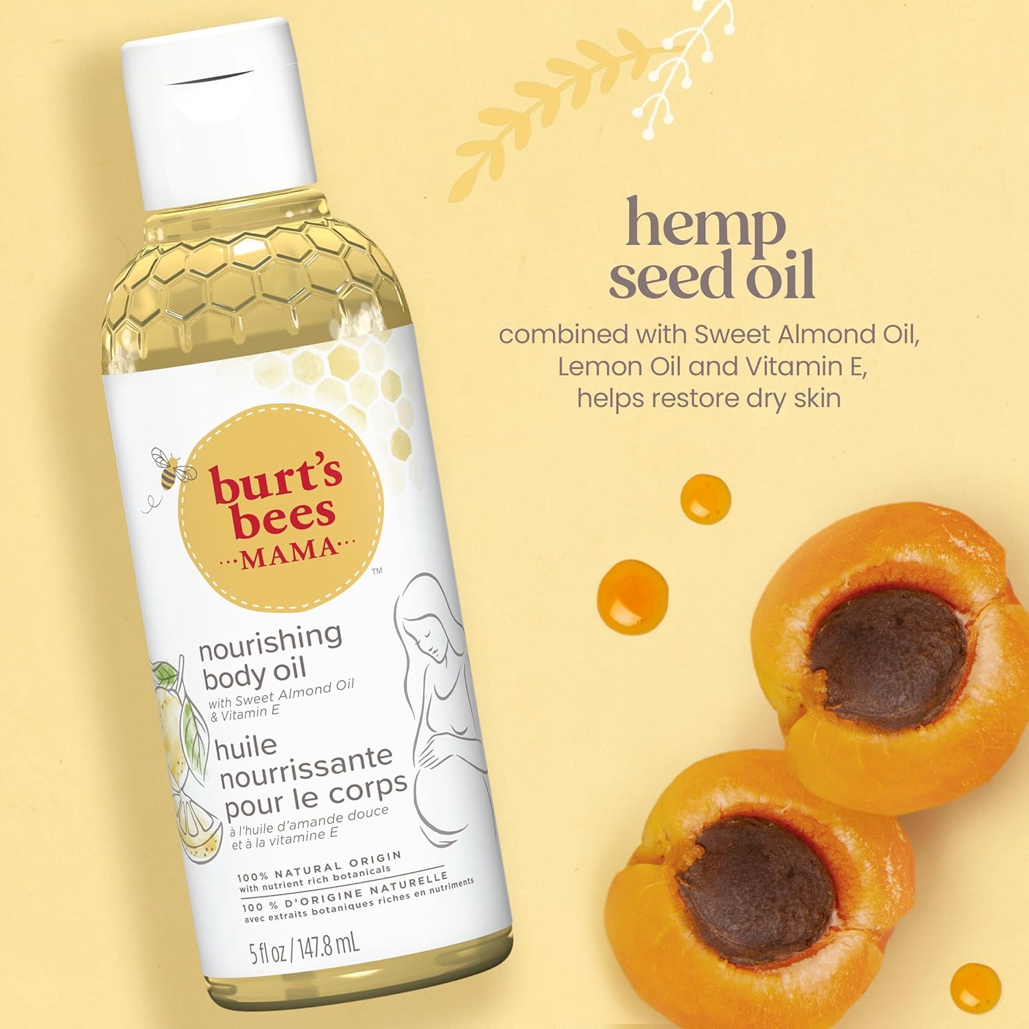 Burt's Bees Mama Body Oil with Vitamin E, 100% Natural Origin, 5 Fluid Ounces, Pack of 3 - Image 2