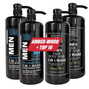 Dead Sea Collection Men’s Body Wash -Bundle of - 2X Pack of 2 (2 X67.6 Fl. Oz) - TOP10 +Amberwood Bundle 3 in 1 Body Wash for Men.