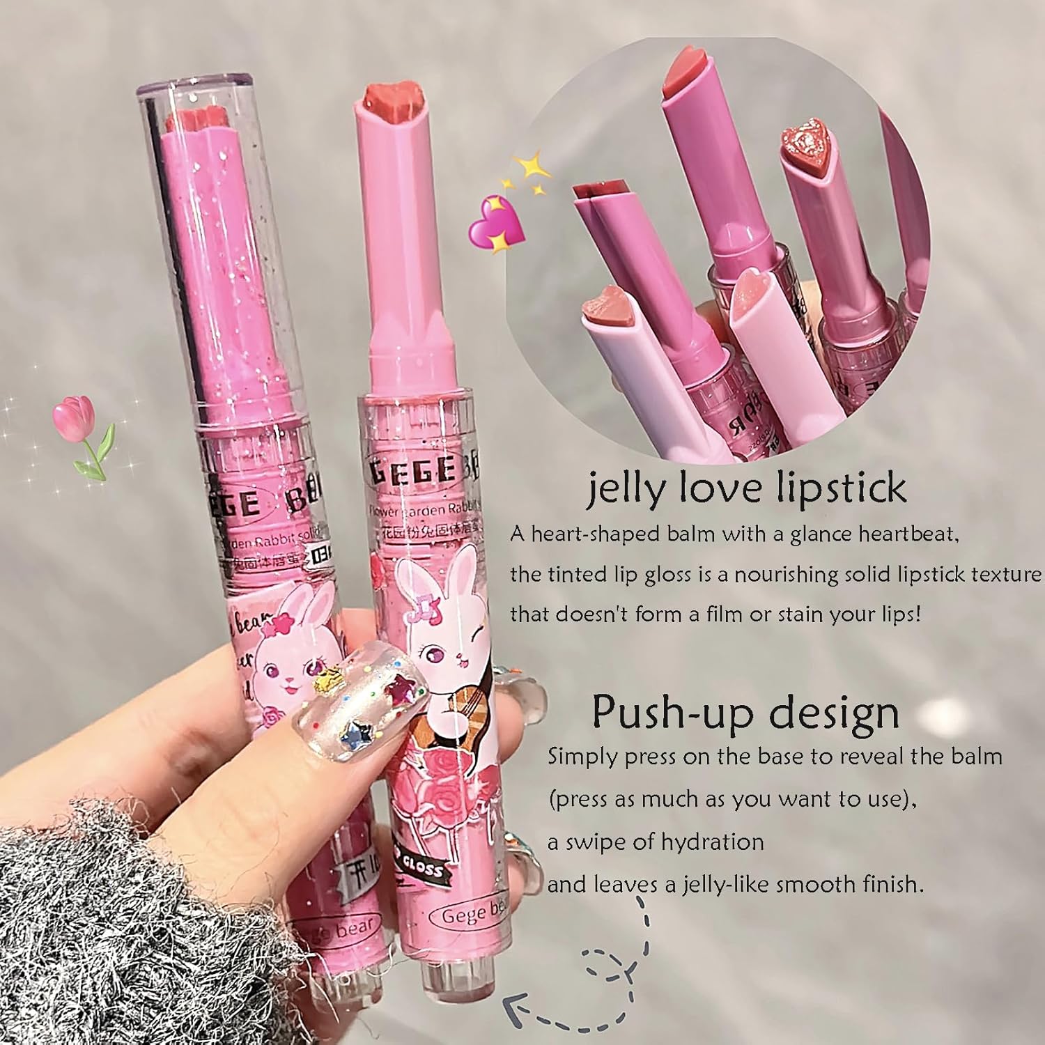 3-Color Jelly Lipstick Gift Set with Heart Shape Lip Stain Hydrating Balm for Kissable Lips - Image 2