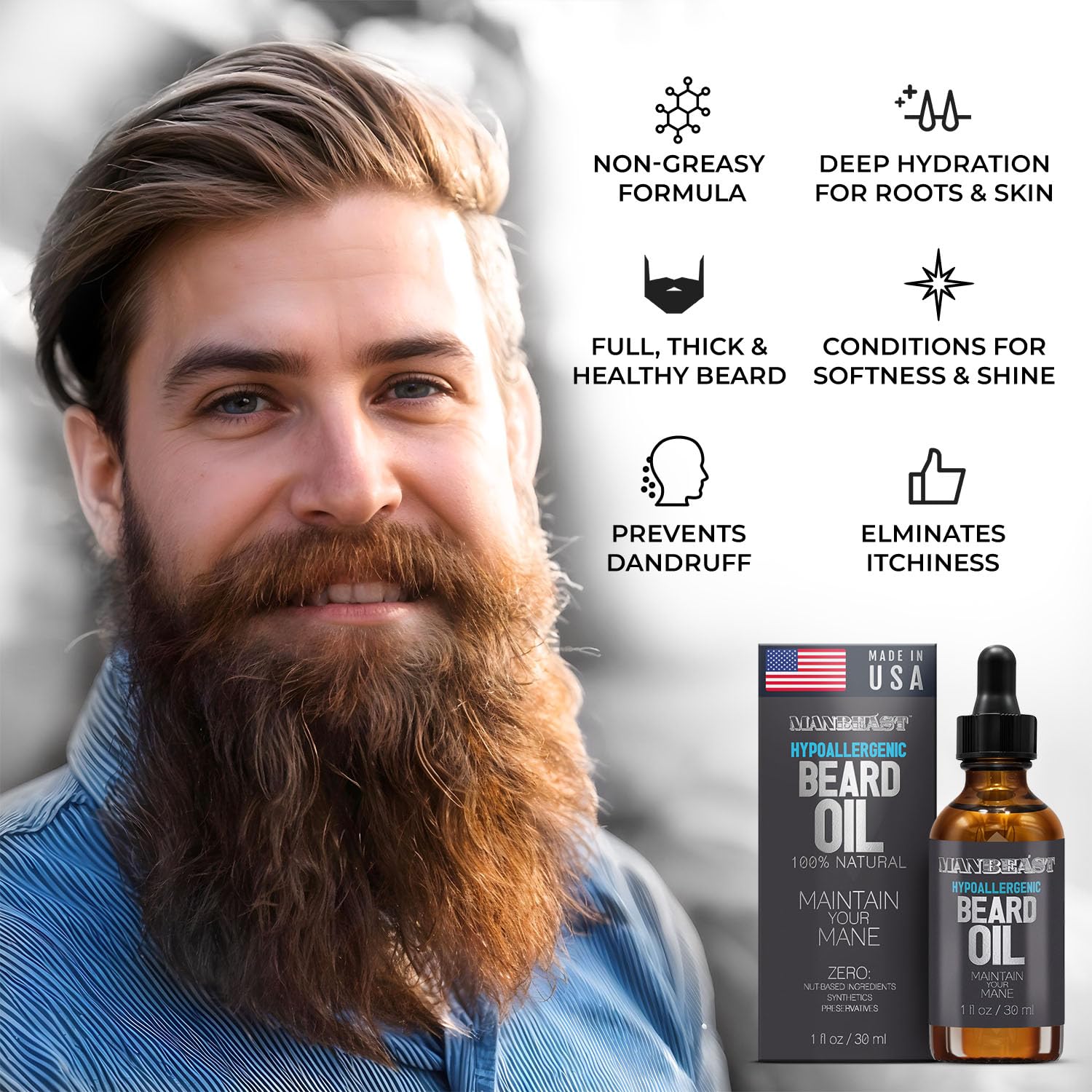 Nut-Free Hypoallergenic All Natural Beard Oil for Men - 30ml Mustache Conditioner Moisturizer - Image 5