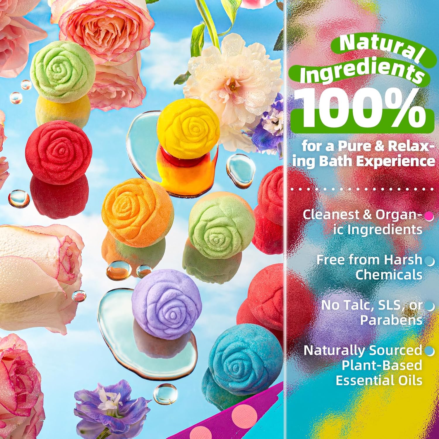 30 Rose-Shaped Bath Bombs – Handmade with Natural Ingredients, 6 Calming Scents, Relaxing Spa Gifts for Women, Men, Teens & Kids – Self Care Gifts for Summer & Birthdays - Image 3