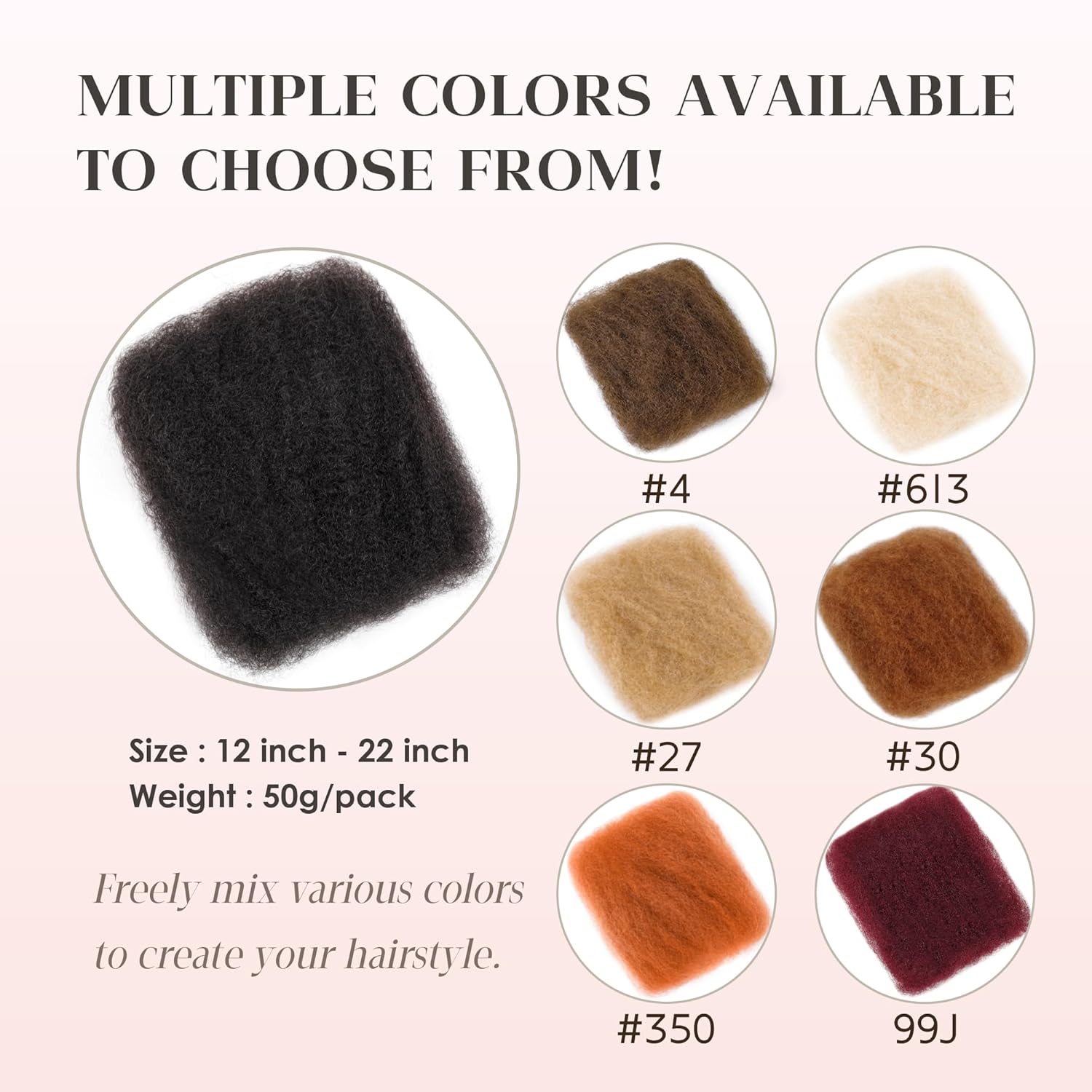 Afro Kinkys Bulk Human Hair, 18 Inch 50 Gram Soft 4C Afro Kinky-Curly Human Hair Bulk for Twist Dreadlocks Extensions Repair Locs Natural Black 1 Pack (1B, 18inch) - Image 7