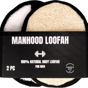 Rugged Natural Shower Loofah for Men - Tough Eco-Friendly Exfoliating Body Scrubbers, Durable & Gentle Terry Towel Cloth pad for Manly Skin Care - Lufas, Luffa, Loufas Sponges