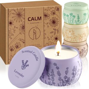WarmEmbrace Scented Candles for Mom Women, 17.6oz Romantic Candles for Women Girl Candle Set, 120H Burning, Soy Candle for Home Scented, Lavender | Vanilla | Rose & Sandalwood | Jasmine - 4 Pack