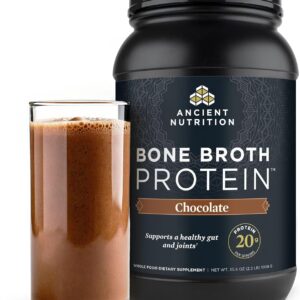 Ancient Nutrition Grass Fed, Cage Free, Bone Broth Protein Powder, 20g Protein, Hydrolyzed Collagen Peptides, Keto & Paleo Friendly, Supports Joint, Gut Health, Chocolate, 40 Servings