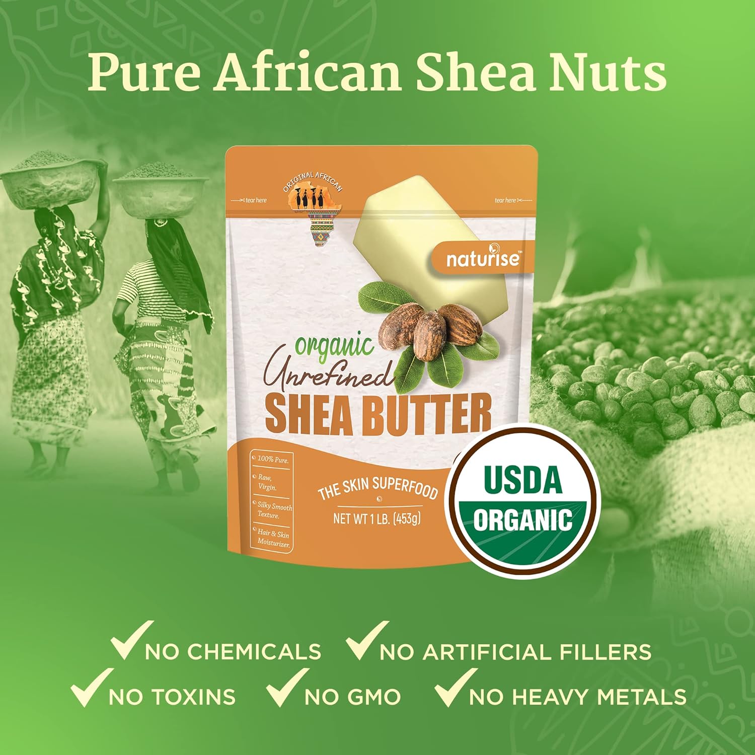 African Shea Butter Raw Organic, Pure Shea Butter Raw Organic for Skin and Hair, Shea African Butter Skin Moisturizer, Raw Shea Butter Without Artificial Fillers & GMOs, 1 lb - Image 3