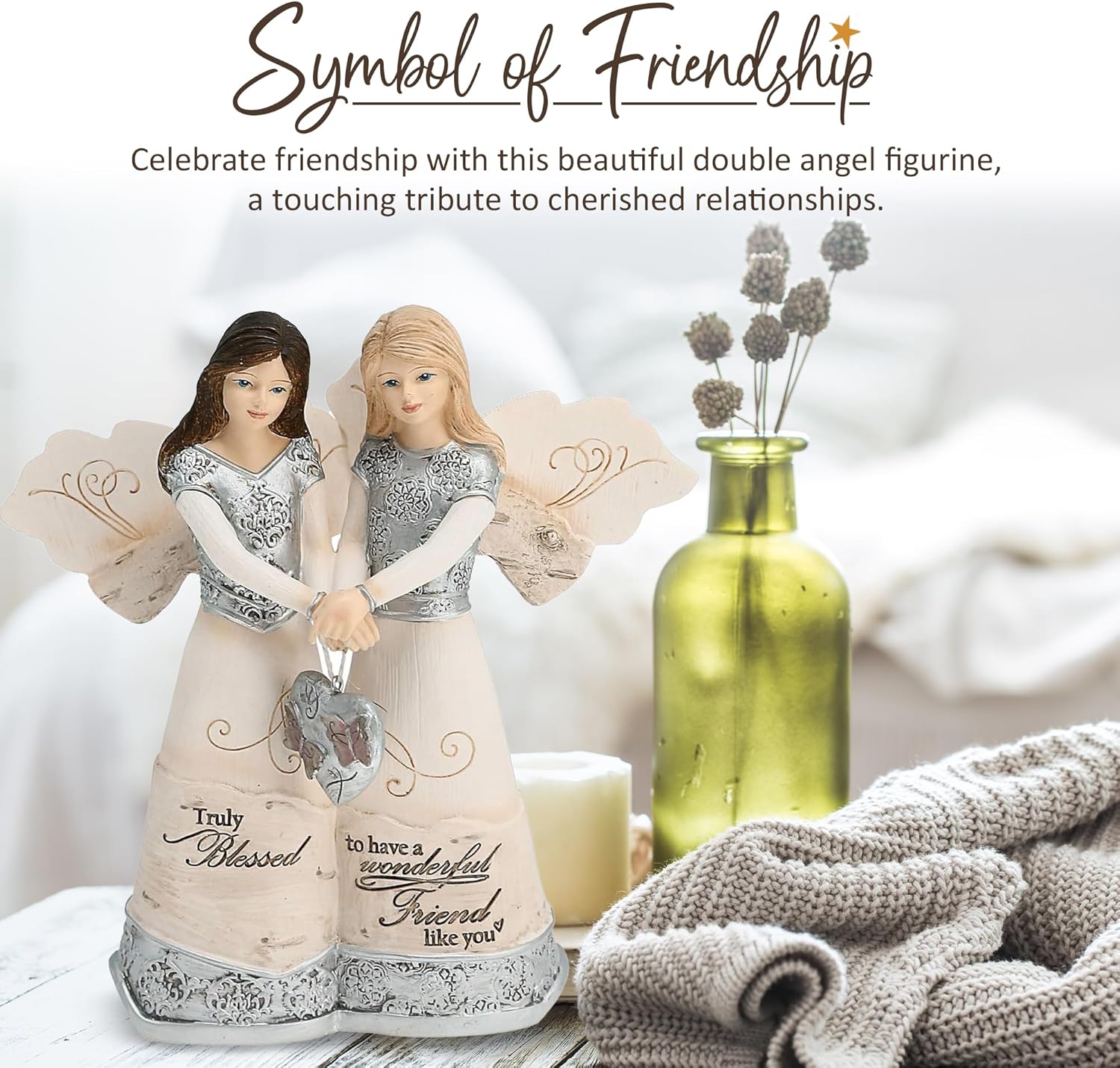 Pavilion Elements Angels Figurine - Double Angel Figure Display - "Truly Blessed to Have A Wonderful Friend Like You" Printed Text, Angel Collectibles, Sister Angel Figurines, Friend Theme, 5" - Image 2