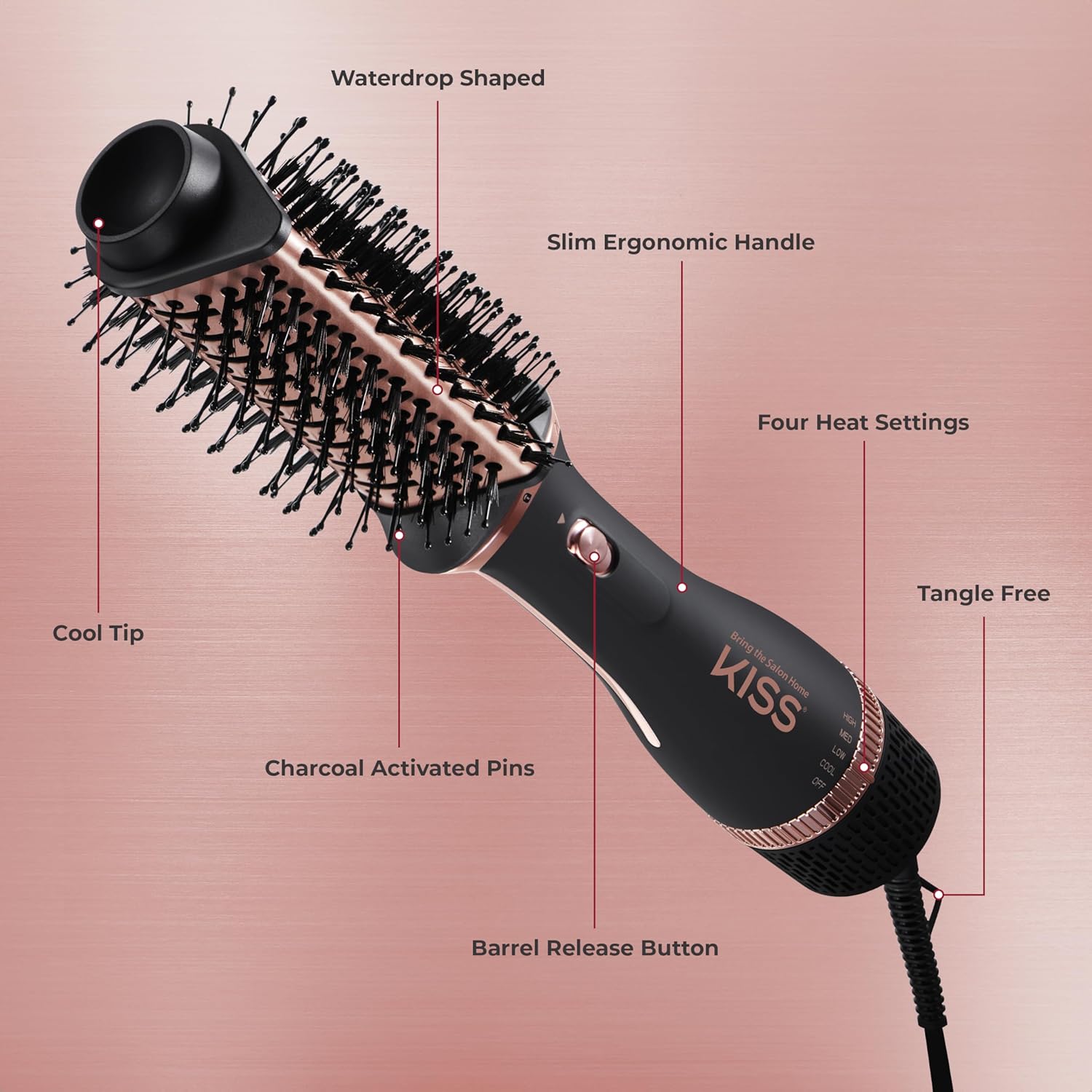 KISS Volume Boosting Hot Air Brush, Maximum Root 3X Ceramic Volumizer & Blow Dryer, One-Step Hair Dryer Brush & Hair Styler, Detachable Waterdrop Shaped Brush Head, Tangle-Free Bristles - Image 5