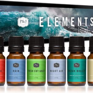 P&J Trading Fragrance Oil Elements Set | Campfire, Night Air, Ocean Breeze, Dirt, Rain, Fresh Cut Grass Candle Scents for Candle Making, Freshie Scents, Soap Making Supplies