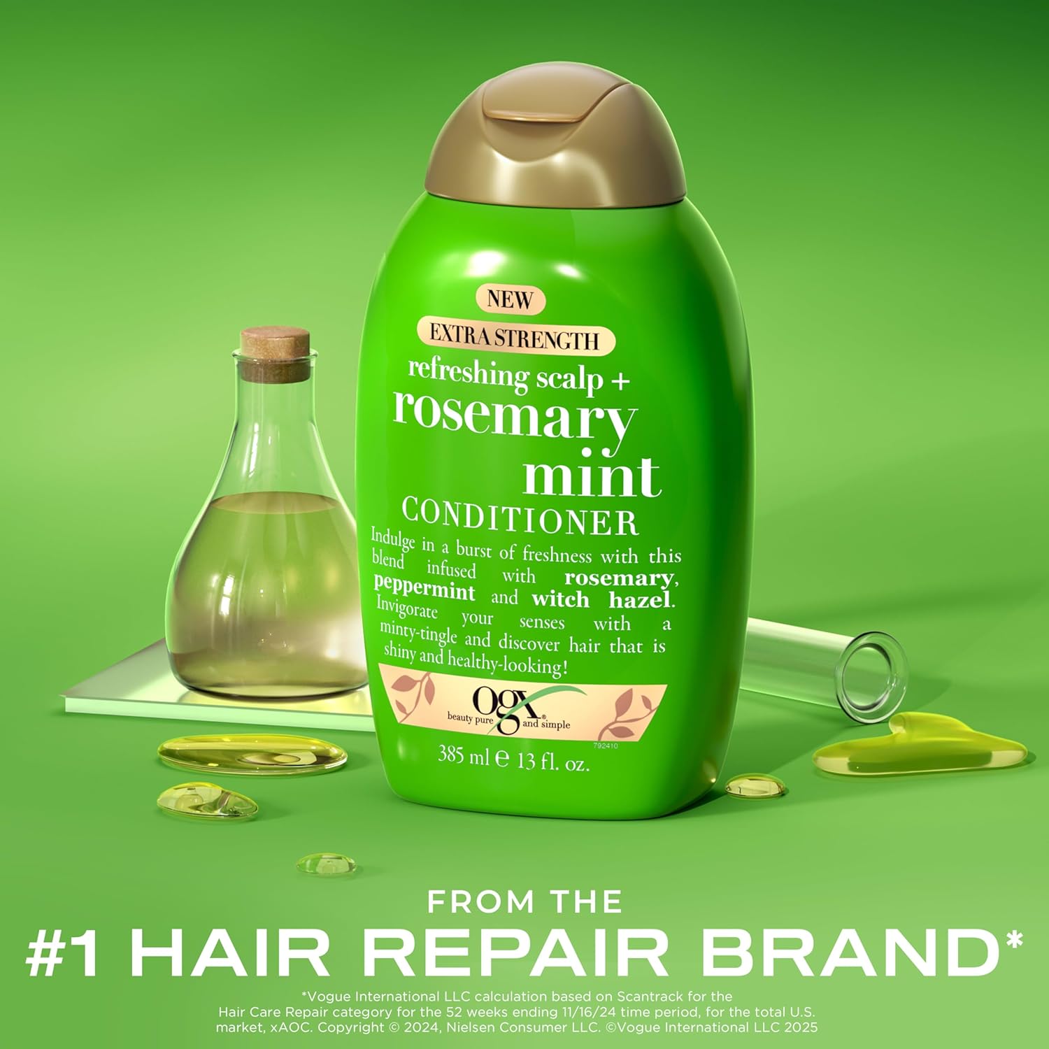 OGX Extra Strength Refreshing Scalp + Rosemary Mint Conditioner, Nourishing Hair Conditioner Infused with Rosemary Mint for Shiny, Healthy-Looking Hair, Sulfate-Free Surfactants, 13 fl. Oz - Image 2
