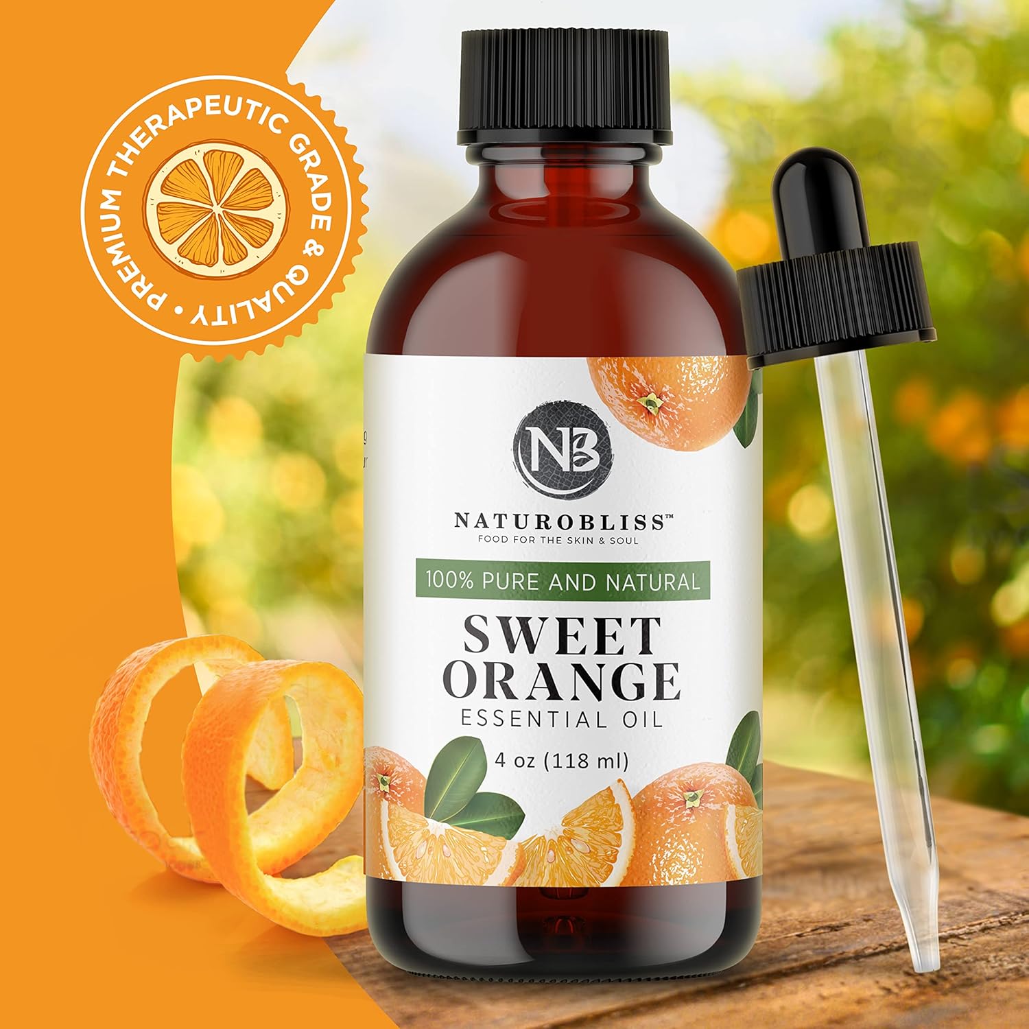 NaturoBliss 100% Pure Sweet Orange Essential Oil 4 fl. Oz for Aromatherapy with Glass Dropper - Image 2