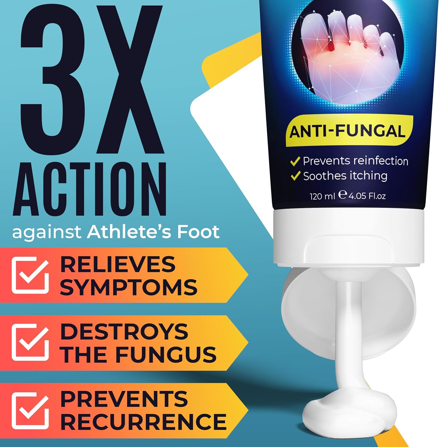 Foot Cream | Athlete’s Foot Cream for Cracked Heels, Dry Skin & Itchy Feet | Relieves Itching, Burning & Redness | Antifungal Treatment Helps with Nail Fungus, Jock Itch & Ringworm | 4.05 fl oz - Image 2