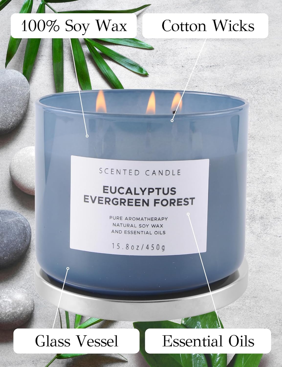 Eucalyptus Evergreen Forest 3 Wick Scented Candle | Luxury Soy Candles for Home | Relaxing Aromatherapy Stress Relief Candle 15.8 oz | Clean Burn Long Lasting Balsam Fir Woods Candles for Men & Women - Image 5
