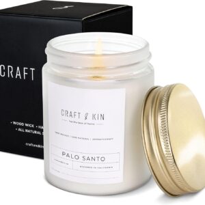 Craft & Kin Palo Santo Scented Candle | 8 Oz 45 Hour Long Lasting | Classic Soy Spring Scented Candles Wood Wick | Made with Natural Soy | Gifts for Men and Women
