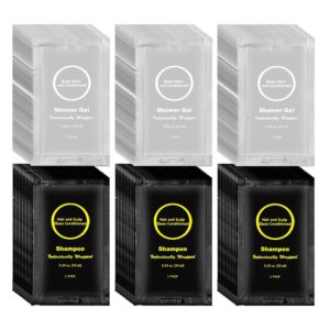 Travel Size Shampoo and Body Wash Bulk, Individually Wrapped Hotel Mini Shower Gel and Small Men Women Cleansing Toiletries Amenities for Hotel Guests/Vacation/Homeless 0.34 oz (100 Pack)