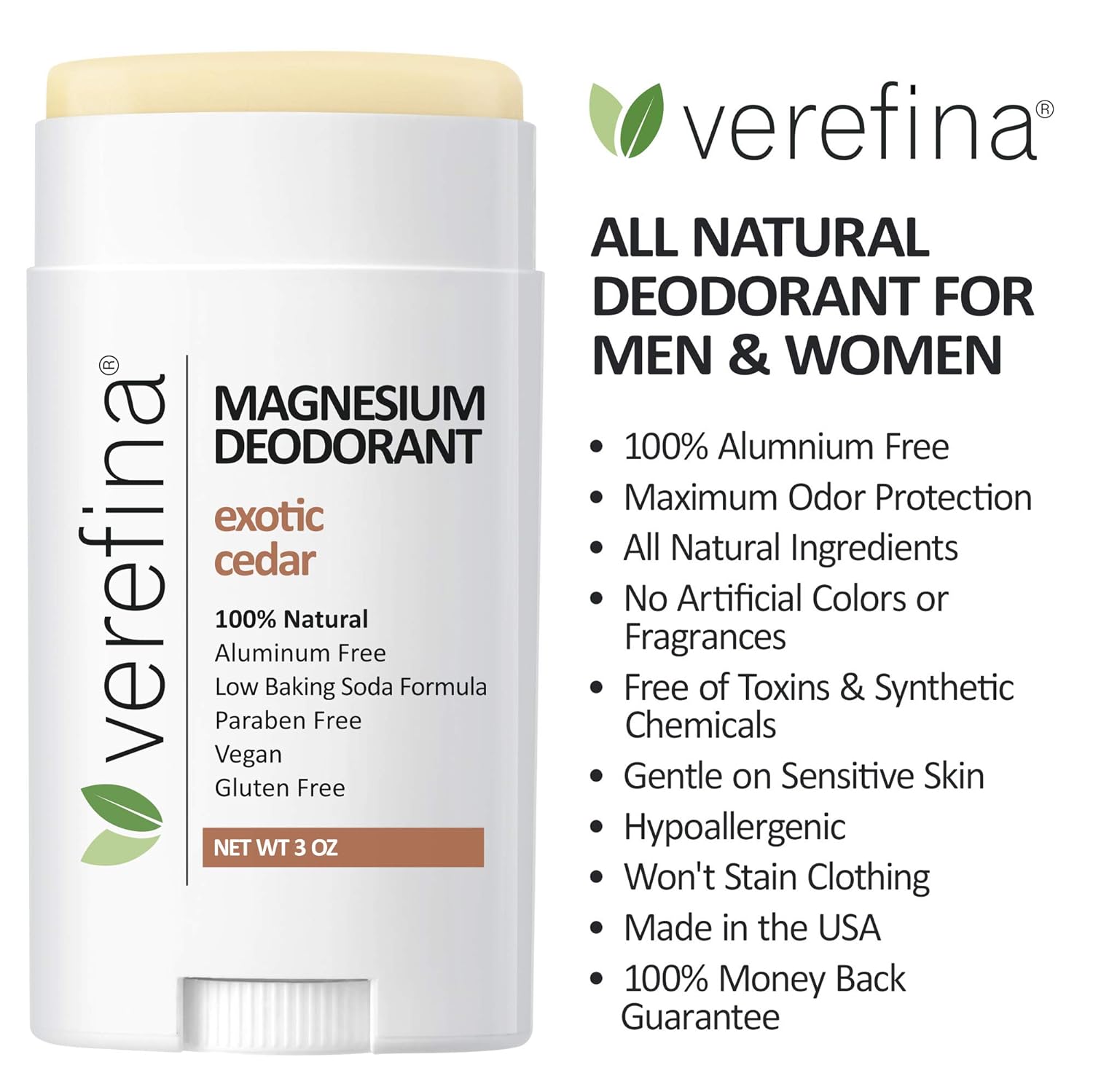 Aluminum-Free Natural Deodorant for Men & Women, Hypoallergenic, Vegan, 3 Oz Stick - Image 2