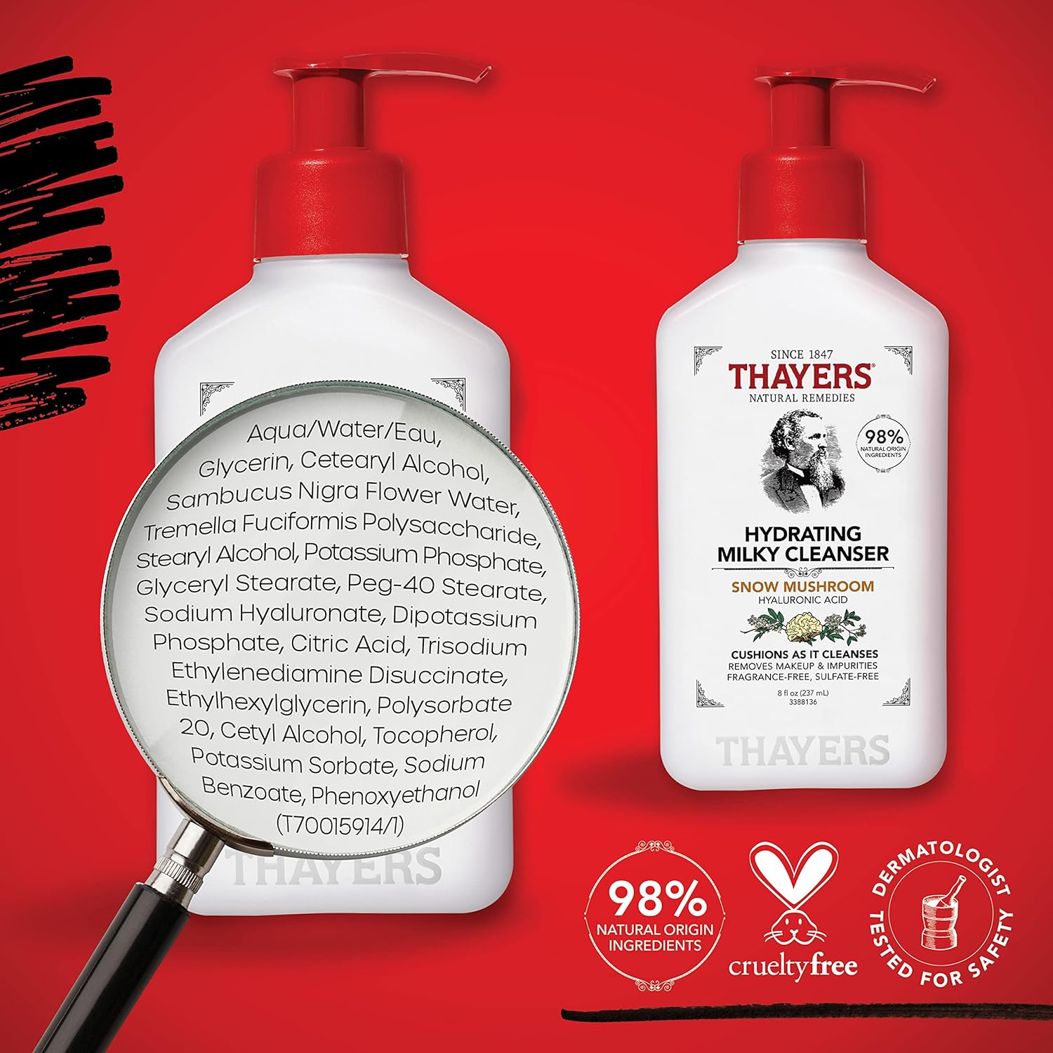 THAYERS Milky Hydrating Face Cleanser with Snow Mushroom, Hyaluronic Acid, Dermatologist Recommended Gentle Facial Wash, Hydrating Skincare for Dry, Sensitive Skin, Paraben Free, 8 FL Oz, Clear - Image 6