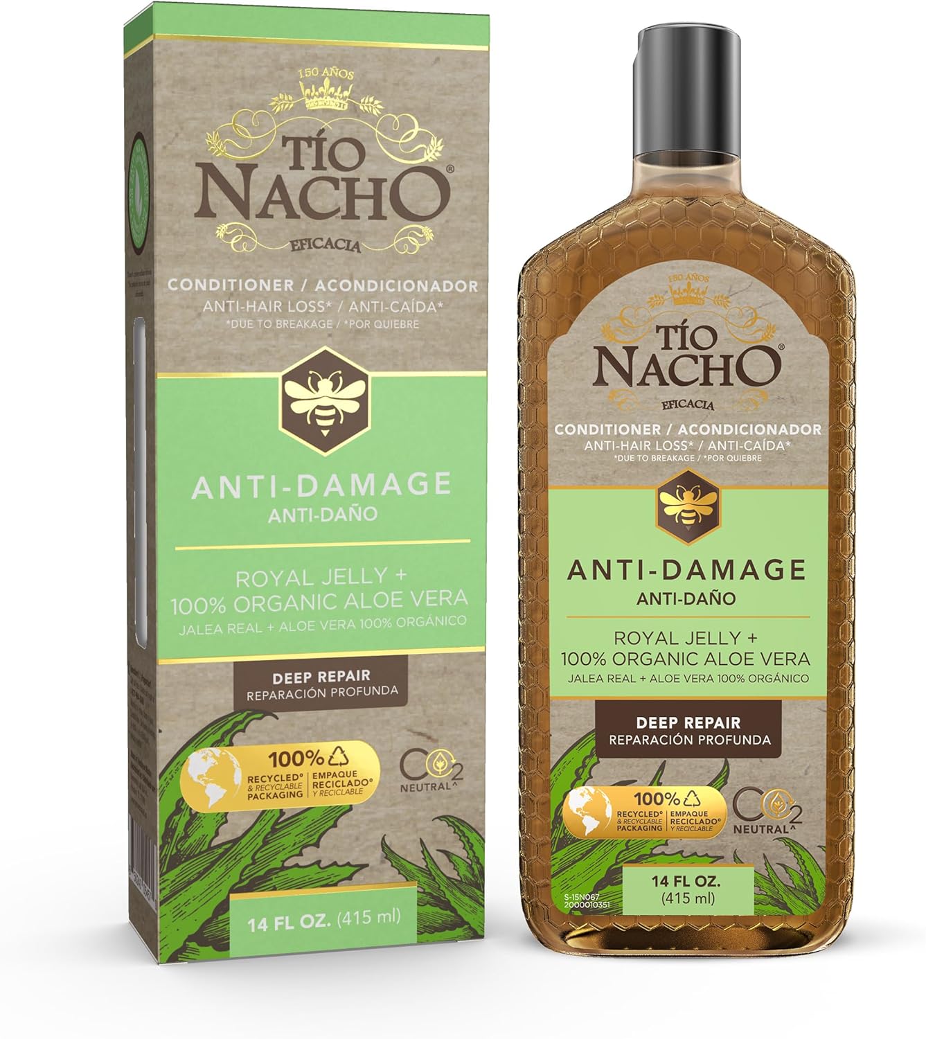 Tio Nacho Aloe Vera Deep Repair Conditioner: 100% Organic Aloe Vera and Royal Jelly, Repairs and Protects Hair, Vegetable Keratin for Softness and Shine, Paraben and Salt-Free - 14 Oz