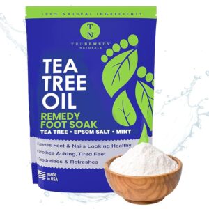 Truremedy Naturals Tea Tree Oil Foot Soak with Epsom Salt and Mint - 14 Ounce Refreshing Foot Bath Salt That Gently Exfoliates Skin and Soothes Feet