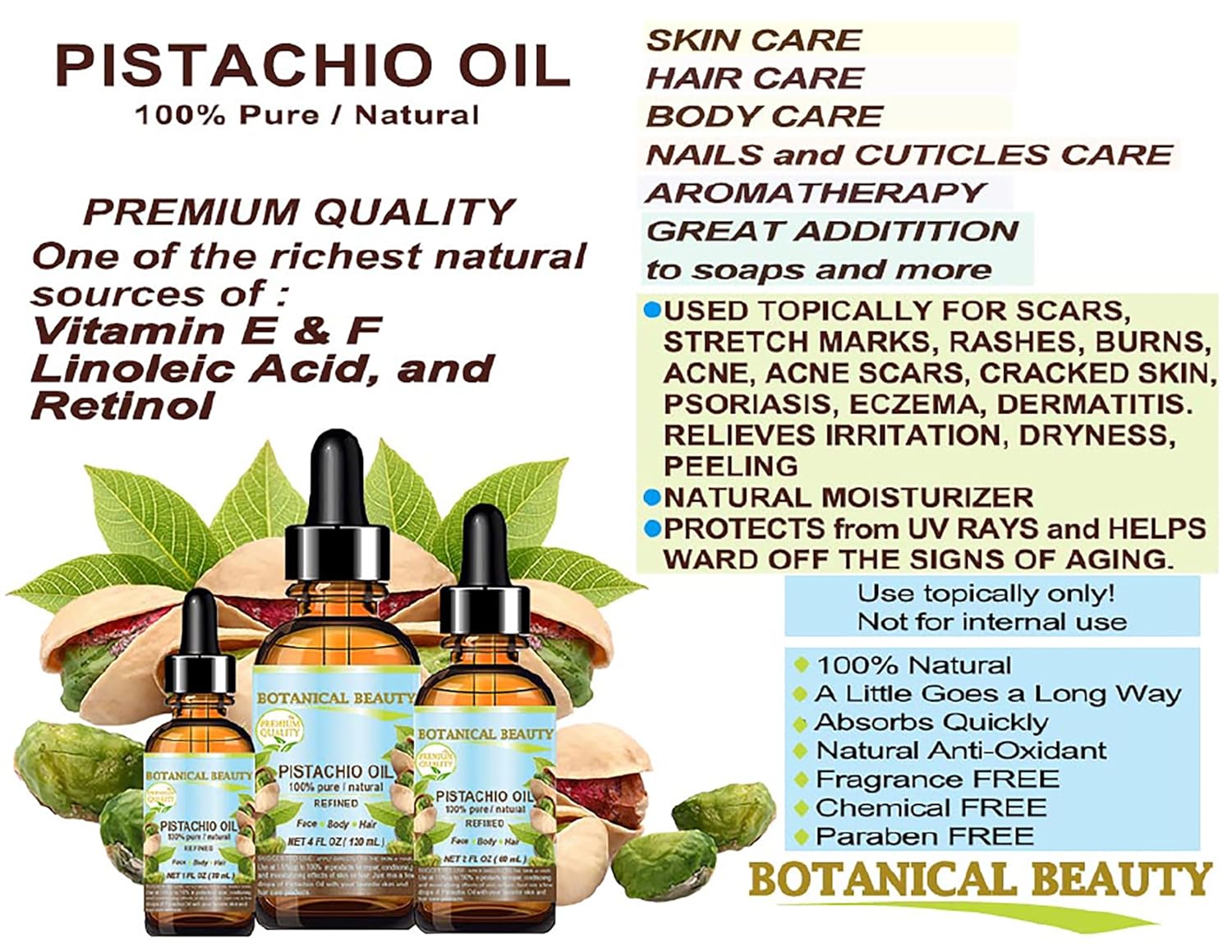 Pure Italian Pistachio Oil 100% Natural Refined 4 oz for Skin and Hair - Image 3