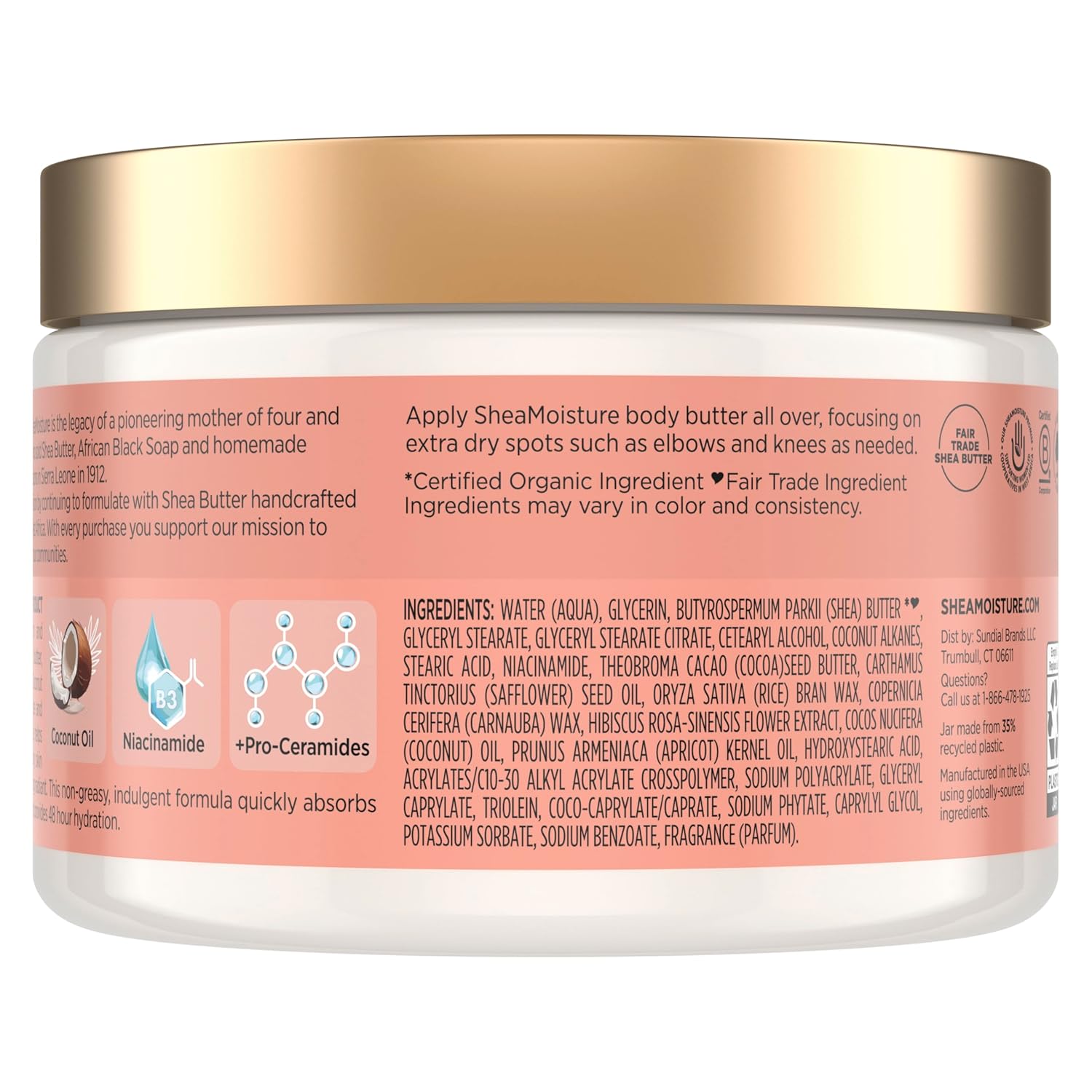 SheaMoisture Illuminating Body Butter with Coconut & Hibiscus, Niacinamide and Pro-Ceramides, Renewing Skin’s Natural Glow, 48H Moisturizing 11.5 oz - Image 2