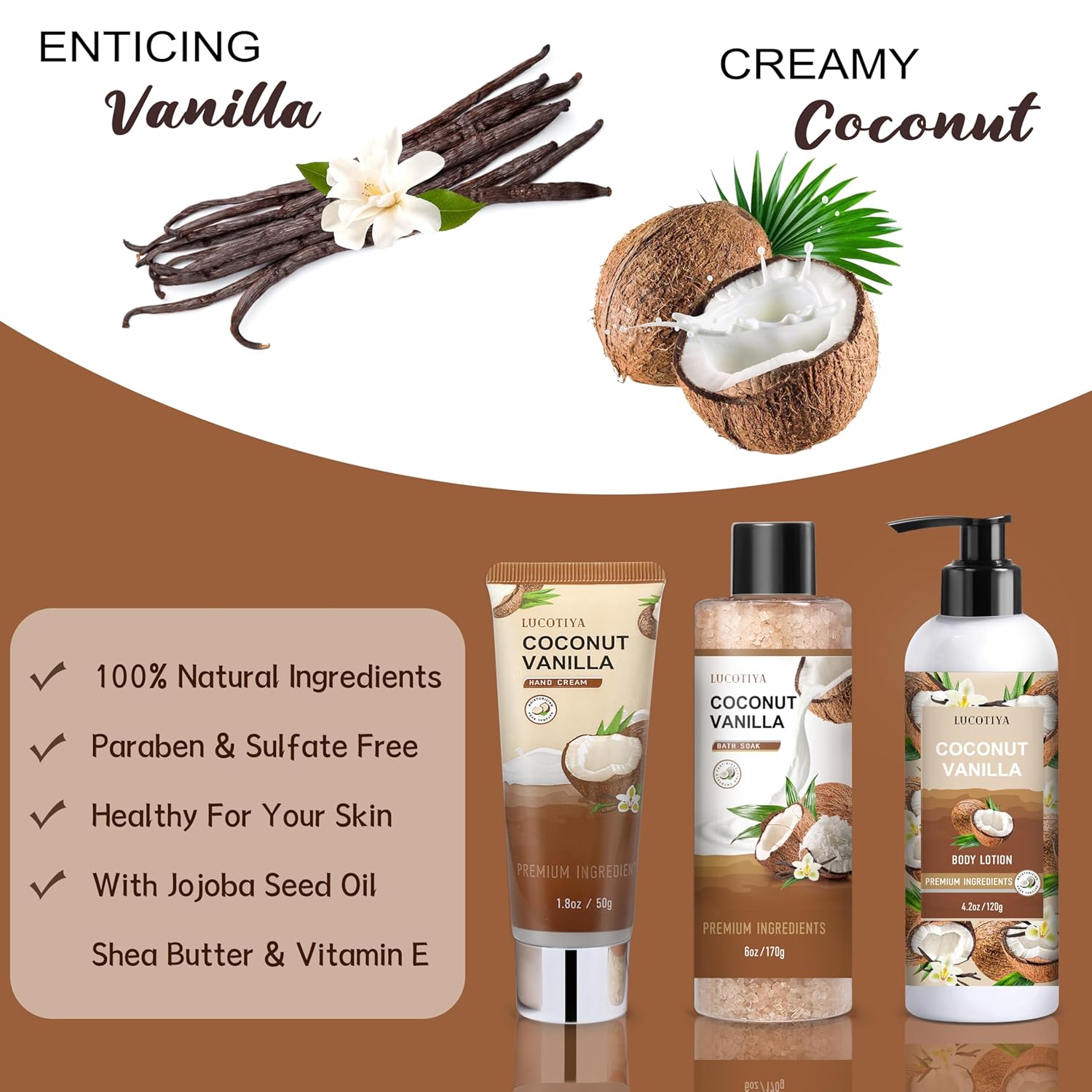 Vanilla Coconut Relaxing Bath and Body Gift Set for Women's Self-Care - Image 4