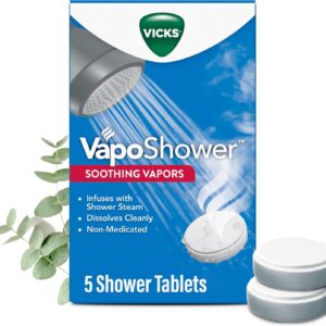 Vicks VapoShower, Shower Tablet, Shower Bomb, Aromatherapy Vapors, Eucaplytus & Menthol, Soothing Non-Medicated Vapor Steam, 5ct