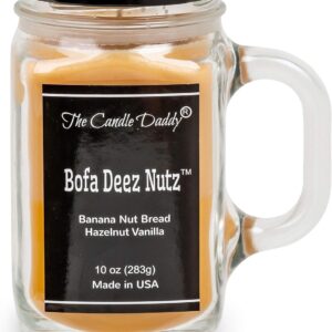 The Candle Daddy- Bofa Deez Nutz - Banana Nut Bread, Hazelnut Scented Double Layer 10 oz Mason Jar - Funny Gag Joke Poured in Small Batches in USA