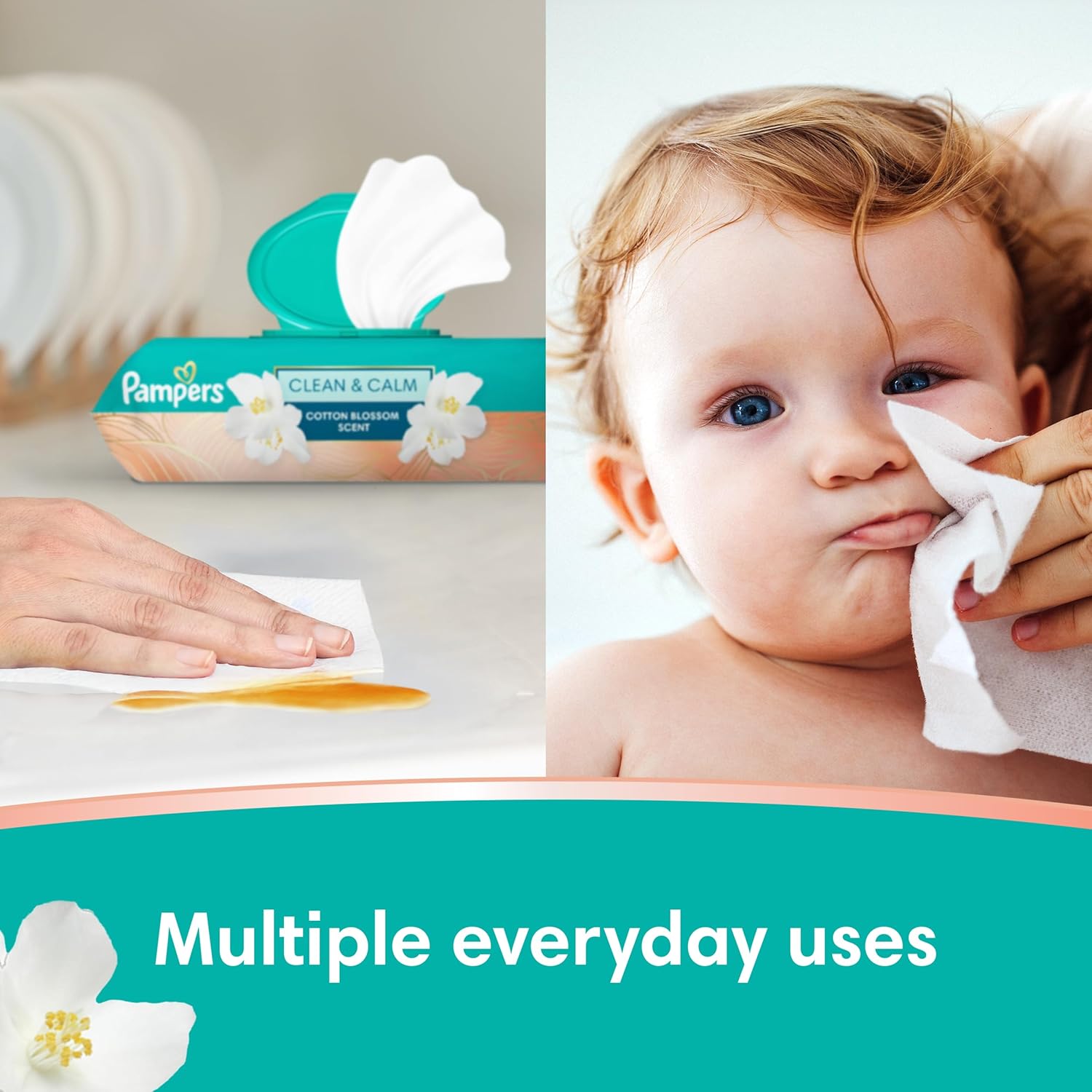 Pampers Cotton Blossom Scent Clean & Calm Baby Wipes 336 Count 6 Pop-Top Packs - Image 3