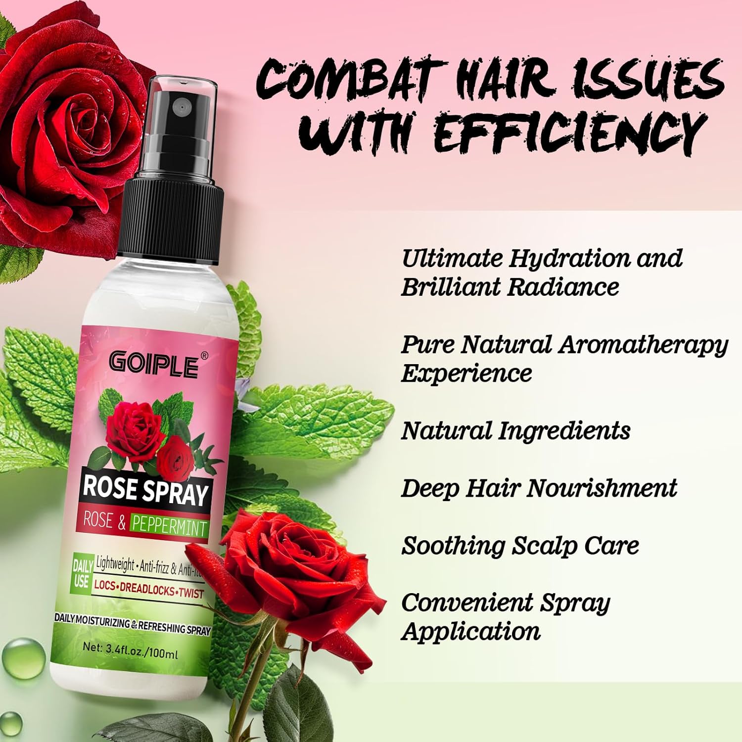 Rose Spray for Hair Loc Rose Water Hair Scalp Moisturizer- 2 in 1 Deep Clean & Conditioner Apple Cider Vinegar Shampoo, Briad Shampoo For Dreadlocks, Locs, Twist, Foam Sulfate Free for Curly Hair 3PCS - Image 3