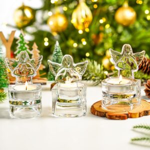 H&D HYALINE & DORA 4" Glass Angel Candle Holder Crystal Angel Tealight Holder Memorial Prayer Tealight Holder for Xmas Table Centerpiece(Clear)