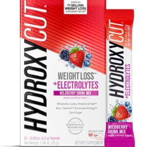 Hydroxycut Drink Mix, Wildberry Blast - 21 Travel-Size Packets - Zero Calories, Zero Sugar - Boost Metabolism, Burn Calories, Increase Energy - for Women & Men