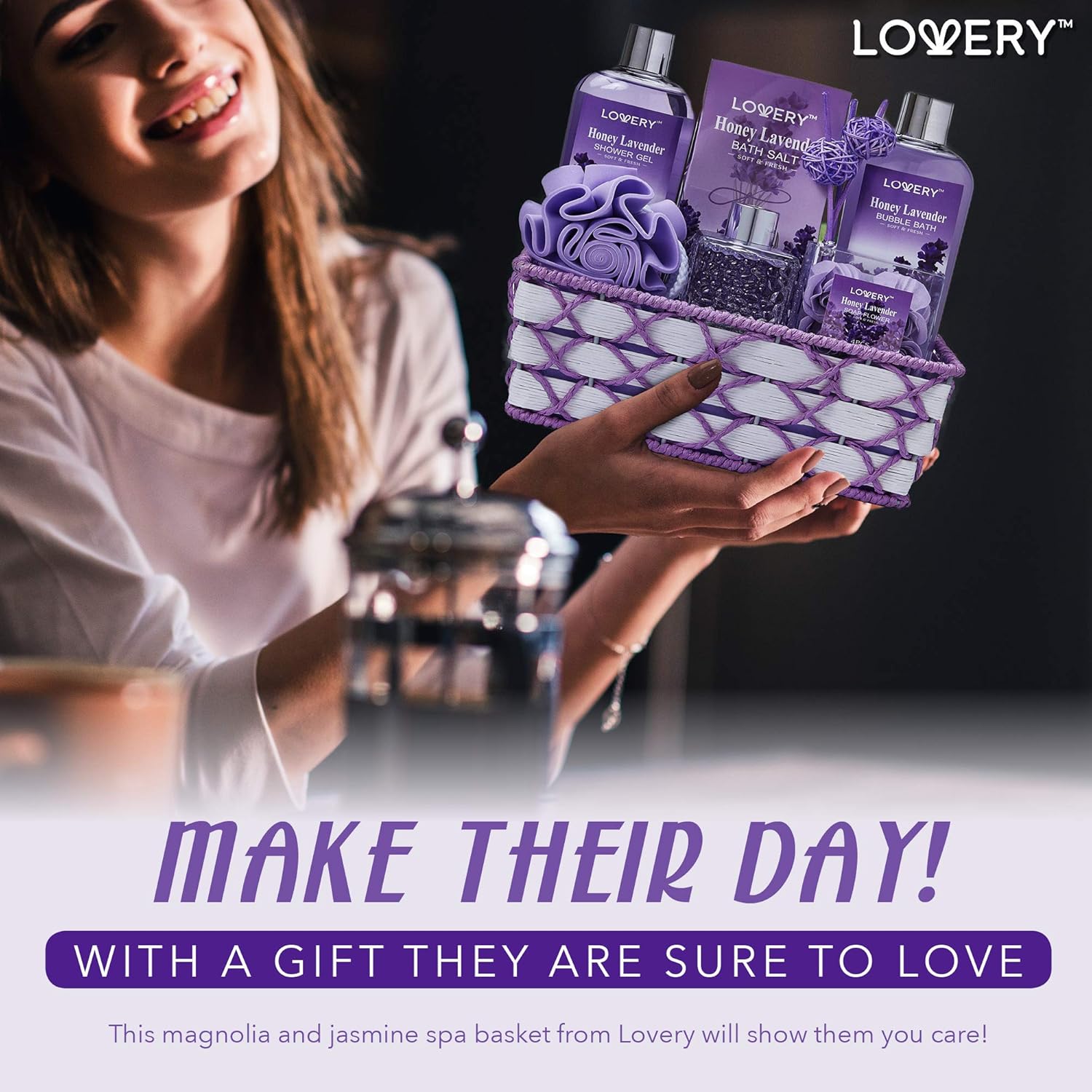 13 Piece Honey Lavender Spa Gift Basket for Her or Him with Essential Oil Diffuser - Image 6