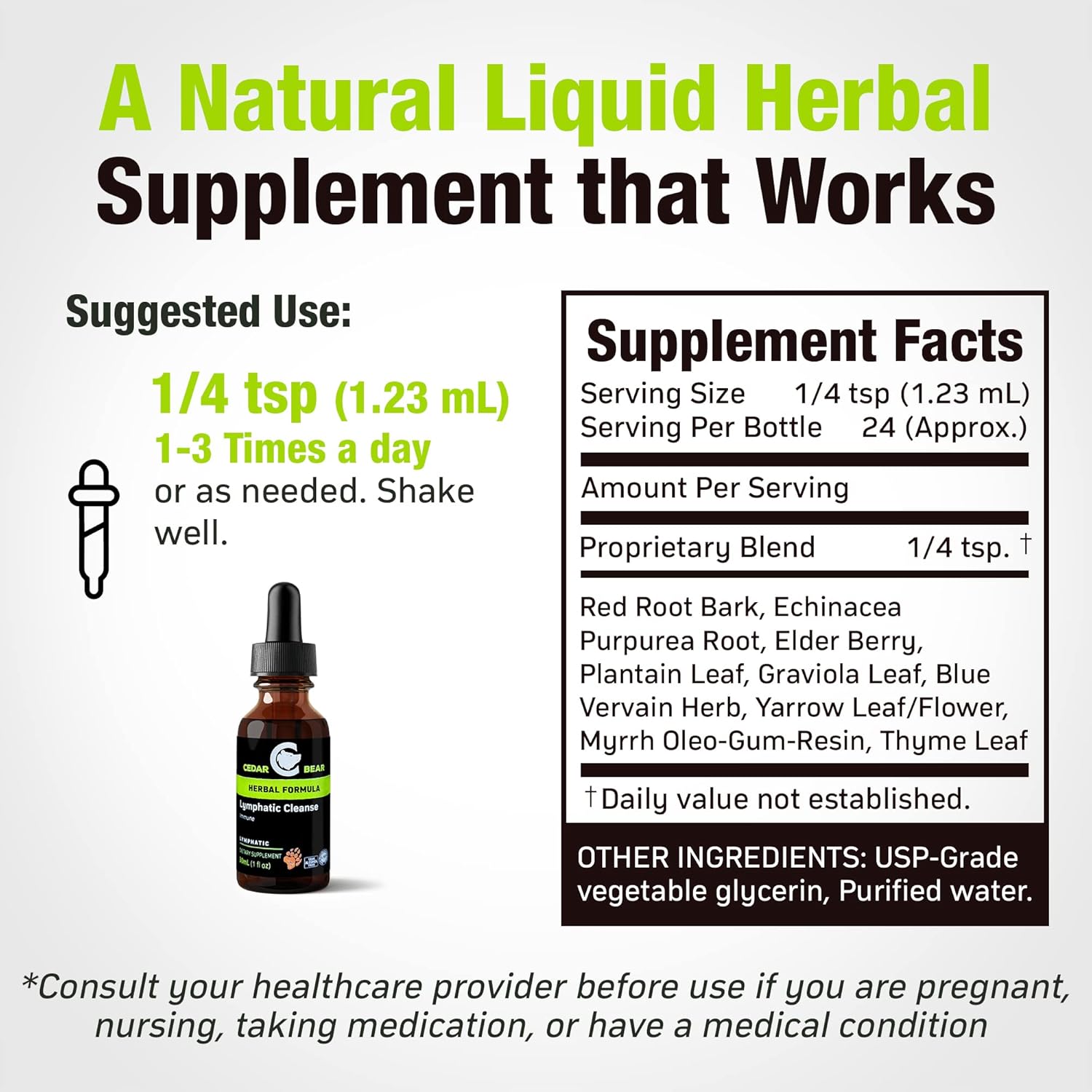 Cedar Bear Lymphatic Cleanse Alcohol-Free Herbal Drops for Immune Support, 1 fl oz - Image 2