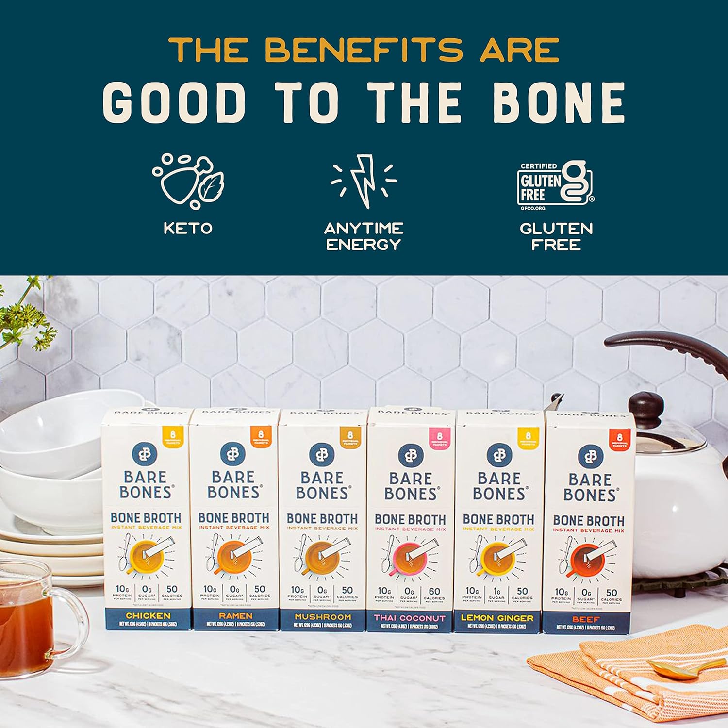 Bare Bones Instant Bone Broth Powder Mix Lemon Ginger 4 Pack Non-GMO Gluten-Free Dairy-Free - Image 6