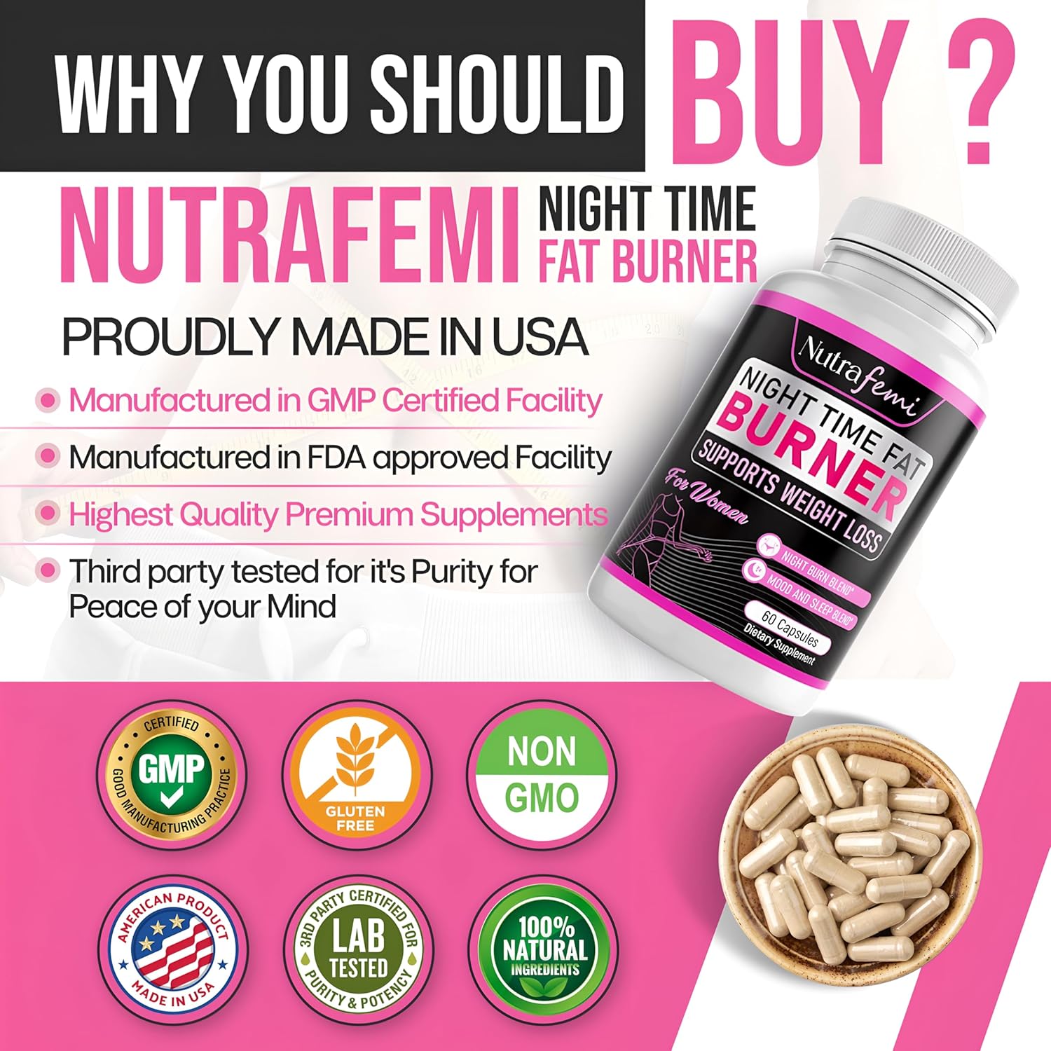 Women's Night Time Fat Burner with Carb Blocker and Appetite Suppressant, 60 Capsules - Image 7