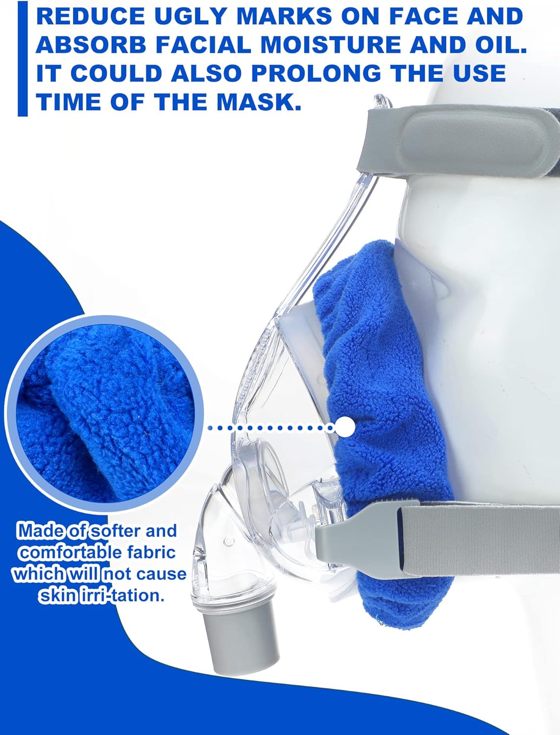Sosation 24 Pack Mask Liners Full Face Reusable Soft Mask Covers Reduce Air Leaks and Blisters Washable Cushion Covers(Blue) - Image 3