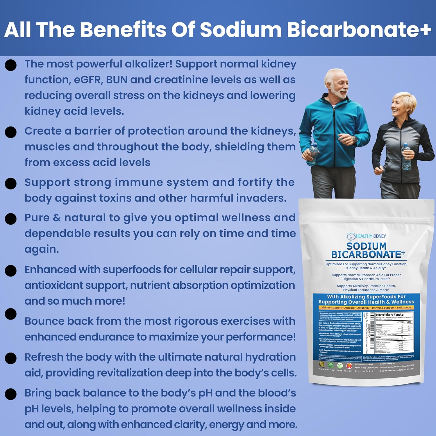 Organic Use Sodium Bicarbonate Alkaline Supplement for Alkalinity. Support Kidneys & Stomach Acid Neutralizer w/Alkaline Superfoods. Sodium Bicarbonate Powder Kidney Immune Support Antacid Sports 1LB - Image 9