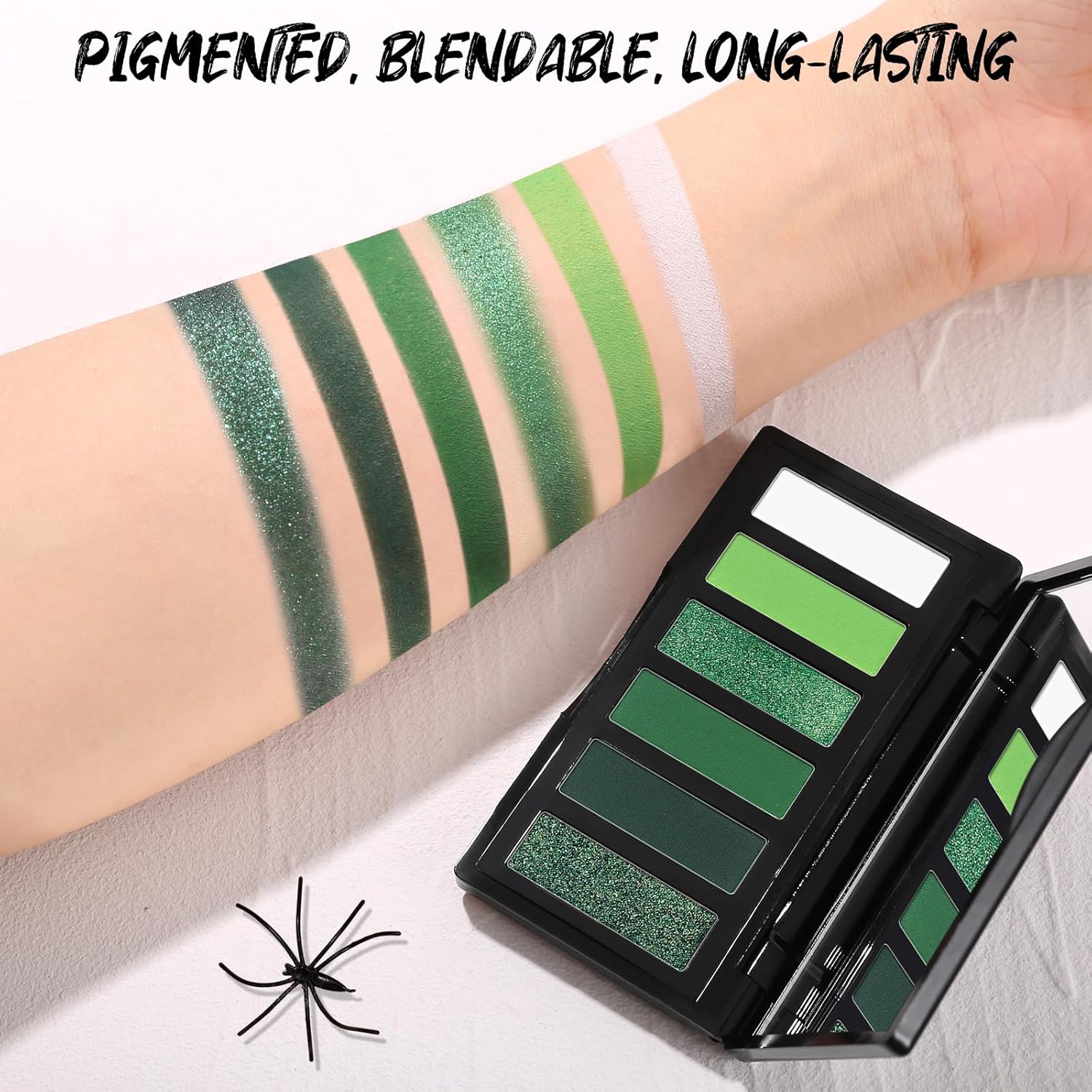 Matte & Shimmer Green Eyeshadow Palette with Mirror 6 Pigmented Colors - Image 3