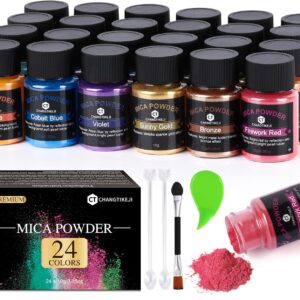 Mica Powder，24 Colors - 10g/Bottle of Natural Pigment Powder for Epoxy Resin，Soap Making，Candle Making,Lip Gloss,Car Freshies,Dye,Nail Polish,Bath Bombs
