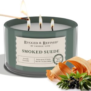 Candle-Lite Scented Candles for Men, Smoked Suede Fragrance, 16.25 oz Jar, 3-Wick, 51 Hours of Burn Time, Masculine Aromatherapy with Long Lasting Scent, Ideal Gift for Father's Day and Home Decor
