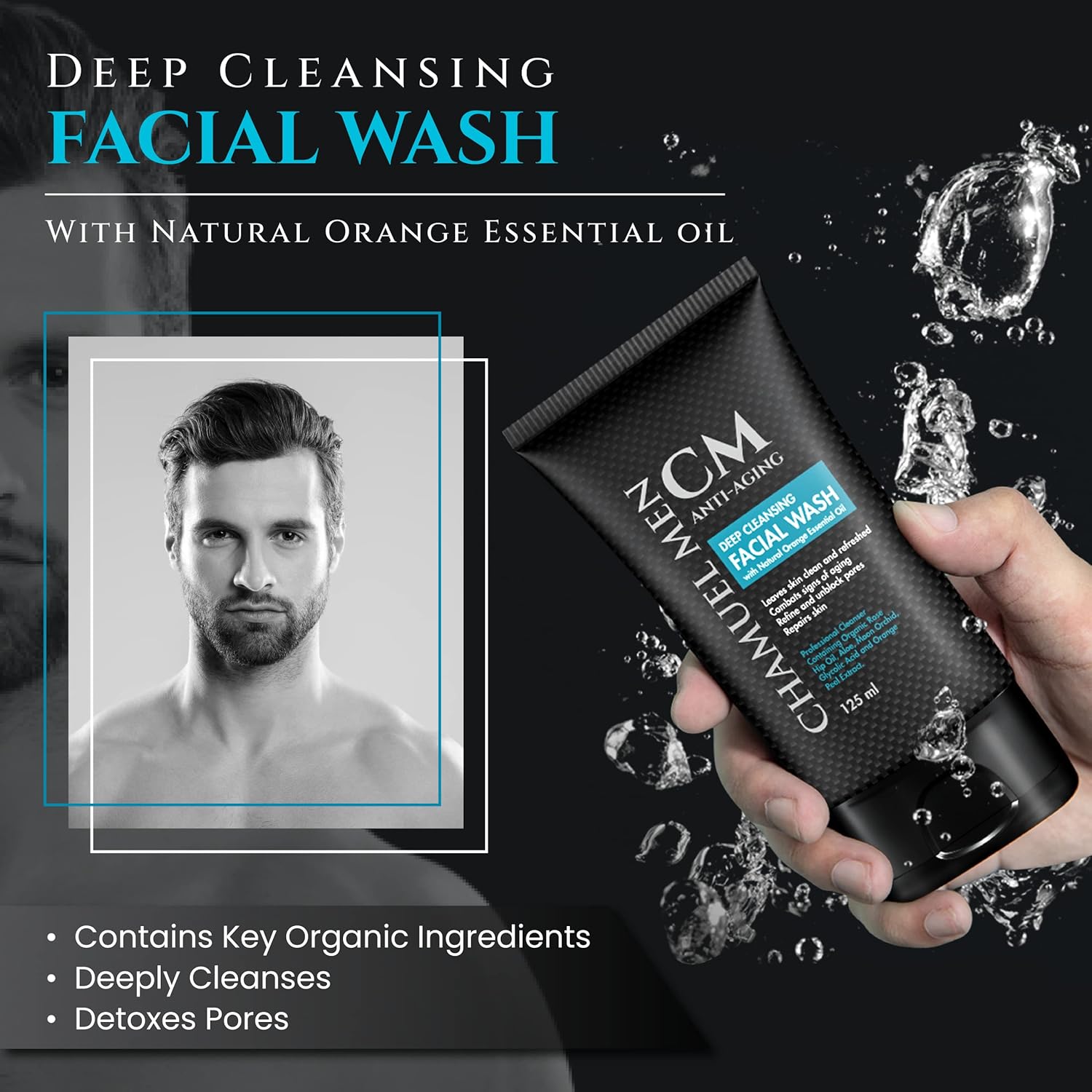 Organic Rose Hip Anti-Aging Face Cleanser for Men, 125ml - For All Skin Types - Image 2