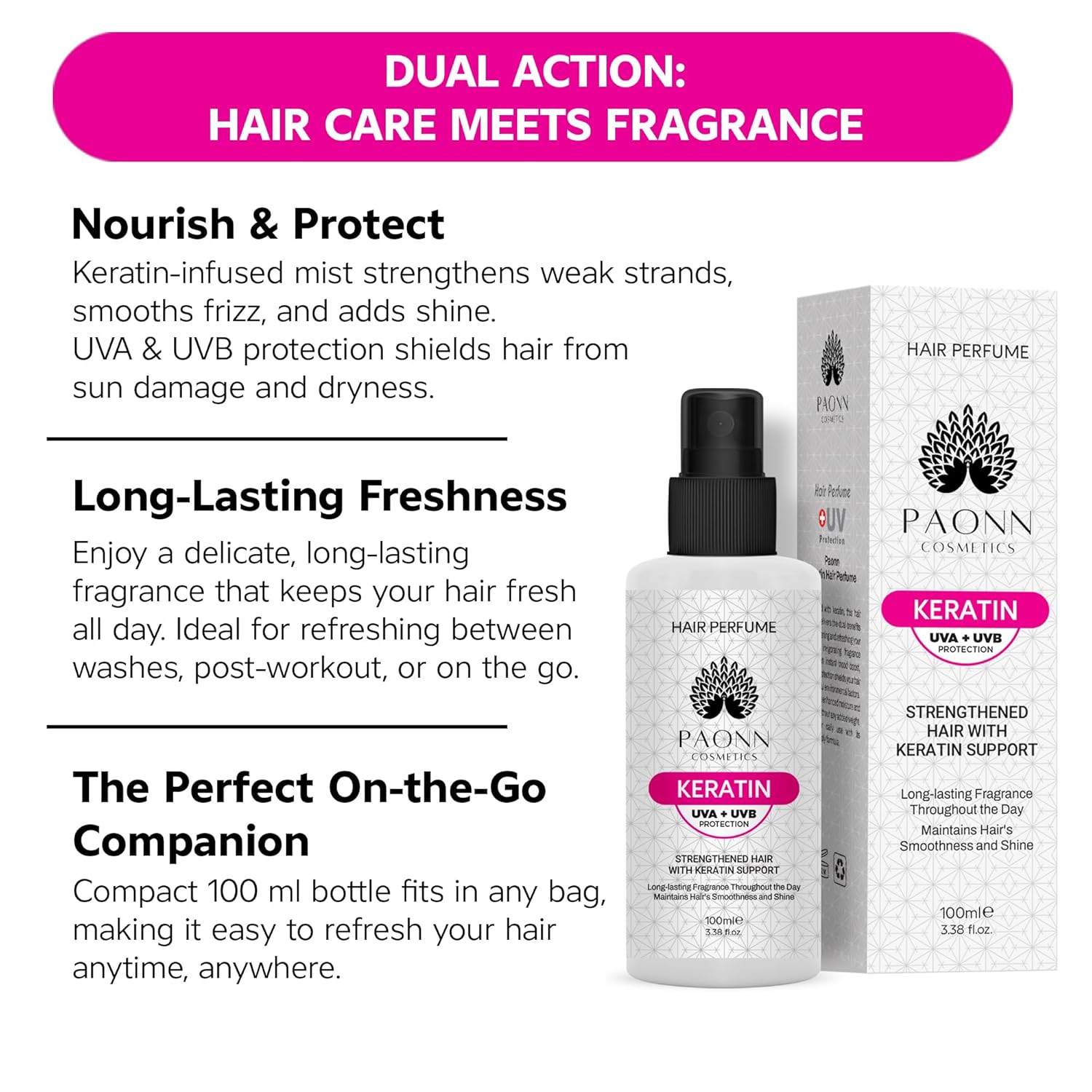 Keratin Hair Perfume, Keratin-Enriched Mist, UVA & UVB Protection Fragrance, Long-Lasting Scent, Hair Care Smoothness & Shine - Image 7