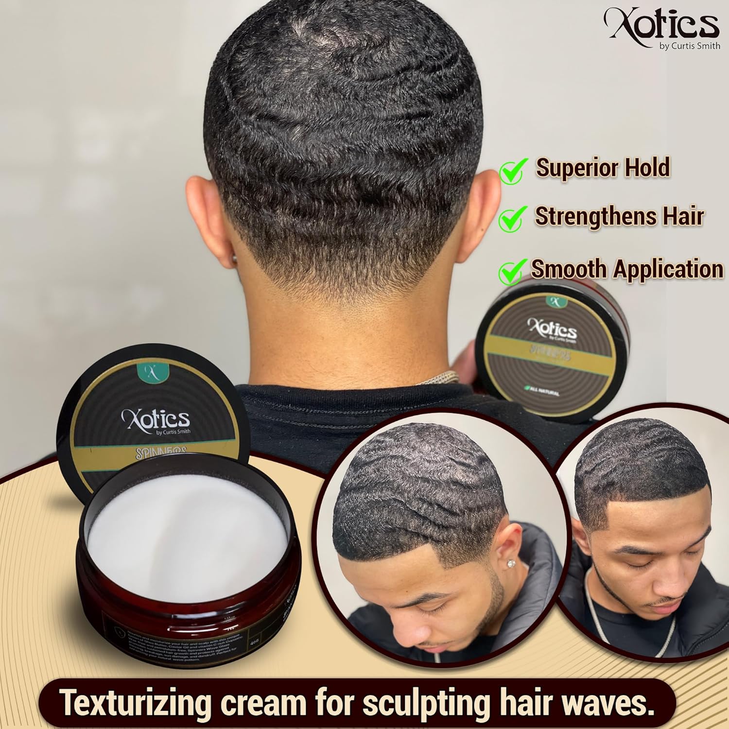 Xotics Spinners Wave Grease for Men & Women 4oz - All Natural, 100% Pure Organic Pomade 360 Waves Hair Cream Shea Butter Strong Hold Silky Shine - Image 2