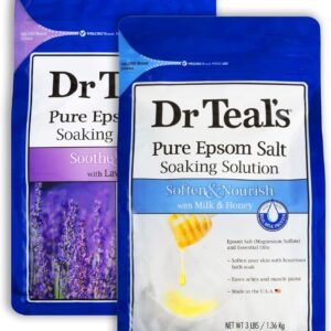 Dr. Teal's Epsom Salt Bath Variety Gift Set (2 Pack, 3lbs Ea.) - Soothe & Sleep with Lavender, Soften & Nourish with Milk & Honey - Essential Oils Moisturize Skin & Ease Aches & Pains