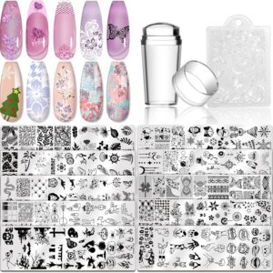 Biutee Nail Stamping Plates Set 10 pcs Nail Art Stamper Scraper Nail Stamp Plates Kit Nail Art Plate Template Lace Flower Butterfly Star Rose Design Nail Art Accessories