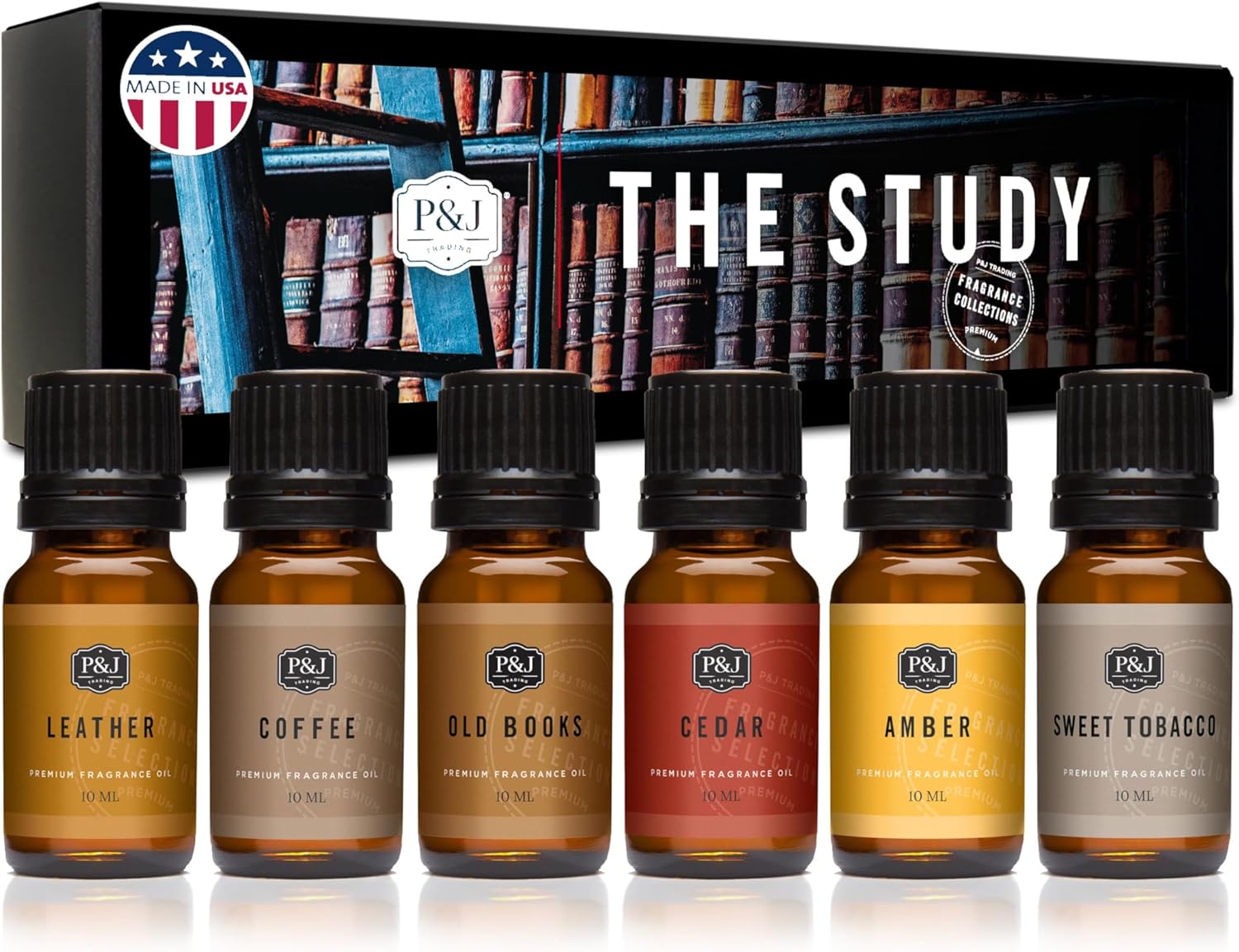 P&J Trading Fragrance Oil The Study Set | Leather, Coffee, Old Books, Cedar, Amber, Sweet Tobacco Candle Scents for Candle Making, Freshie Scents, Soap Making Supplies, Diffuser Oil Scents