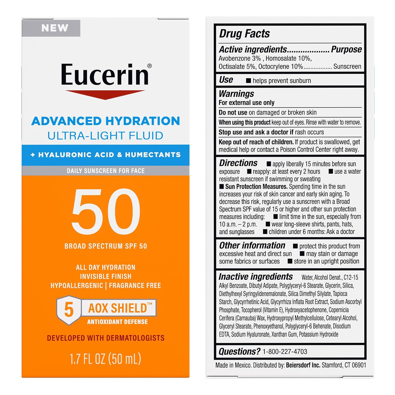 Eucerin Sun Advanced Hydration SPF 50 Ultra-Lightweight Face Sunscreen 1.7 Oz with Hyaluronic Acid - Image 9