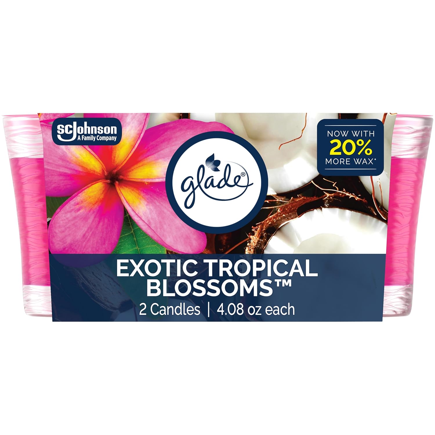 Glade Scented Candle Jar, Tropical Blossoms, Air Freshener Infused with Essential Oils, 4.08 Oz Each, 2 Count